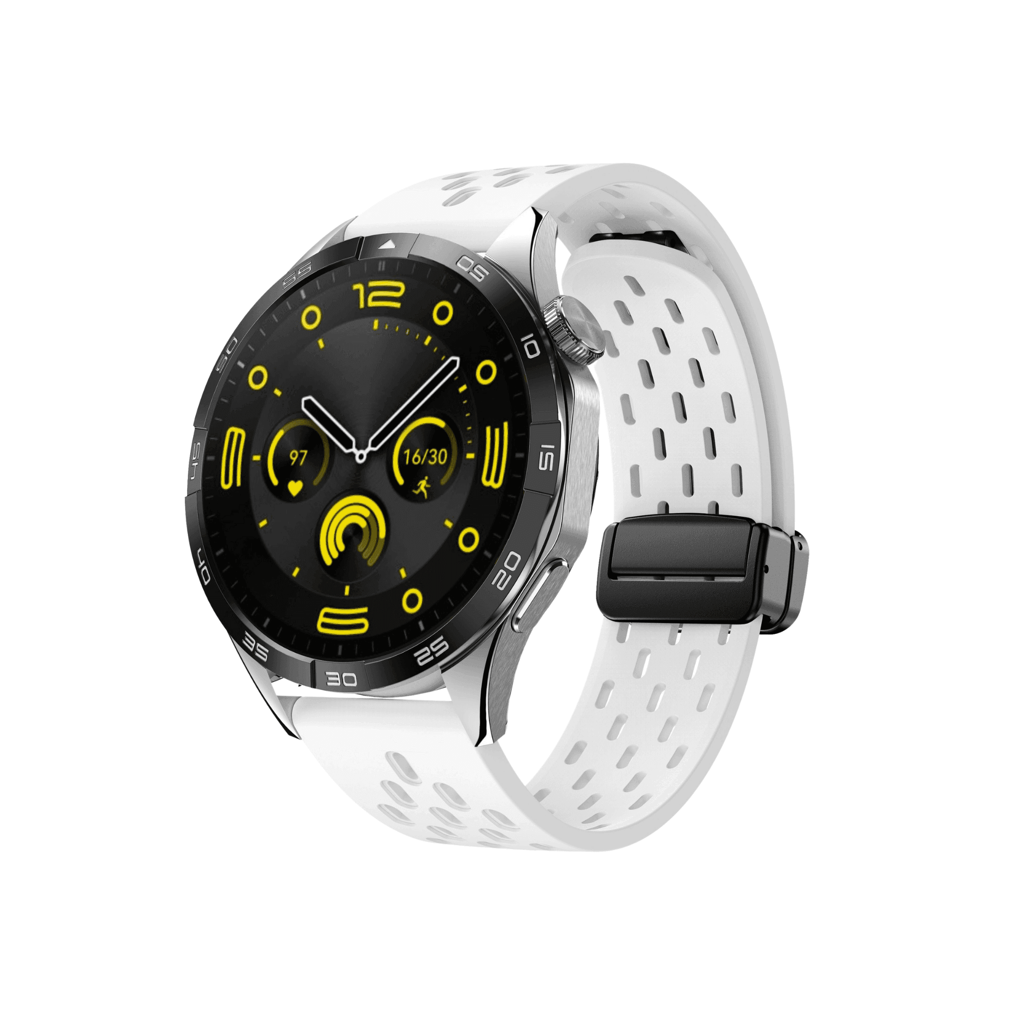 Weißes Sportarmband mit perforiertem Design – flexibel und modern für den sportlichen Alltag